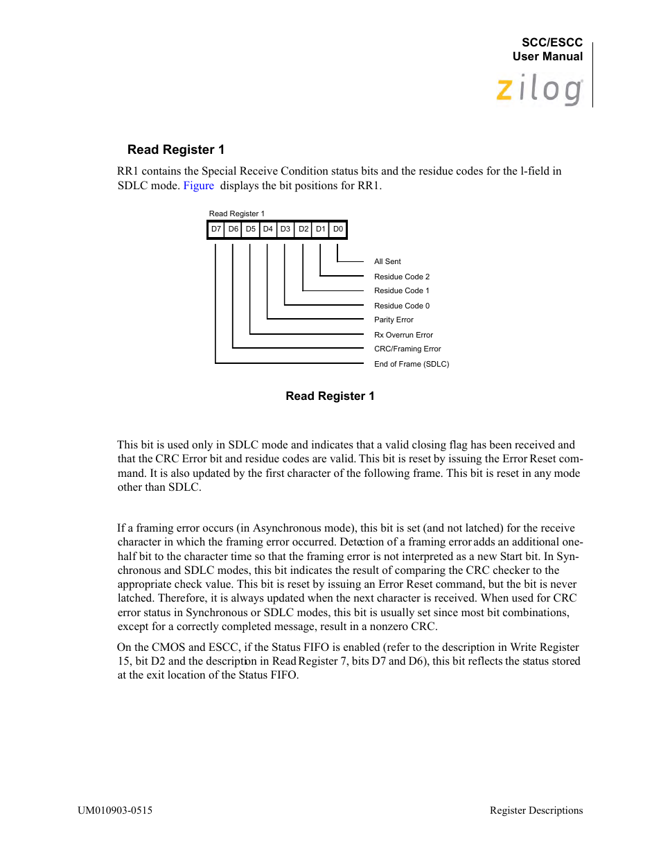 Read register 1 | Zilog Z80230 User Manual | Page 185 / 394