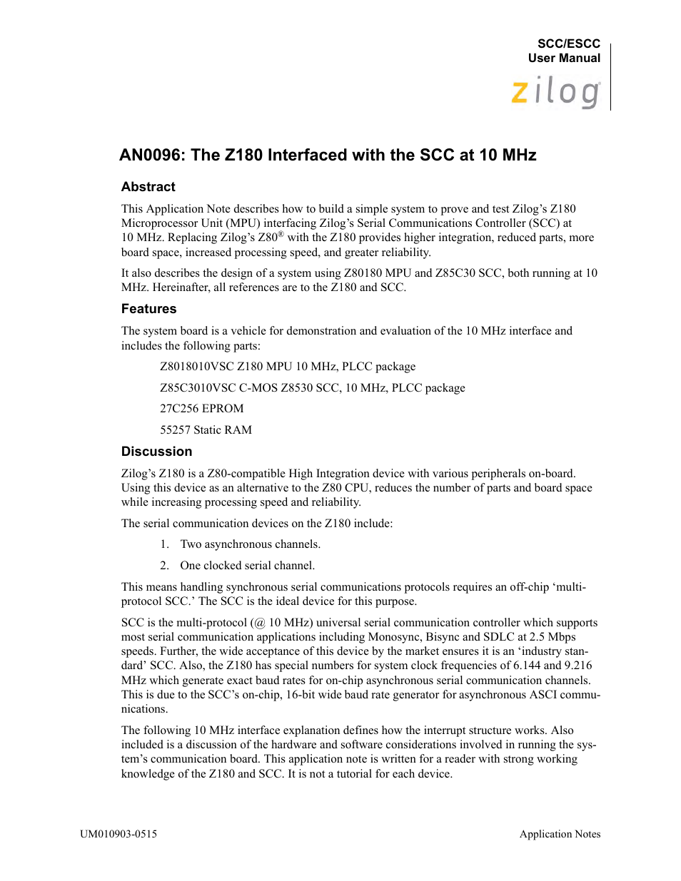 An0096: the z180 interfaced with the scc at 10 mhz | Zilog Z80230 User Manual | Page 217 / 394