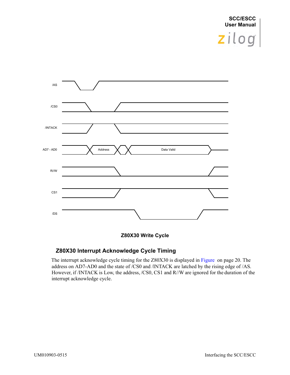 Z80x30 interrupt acknowledge cycle timing | Zilog Z80230 User Manual | Page 26 / 394