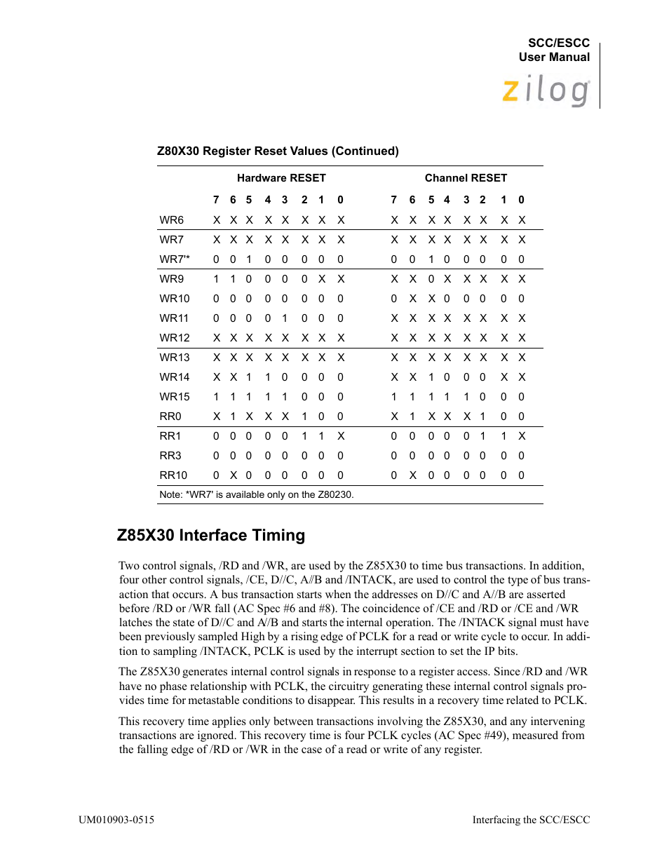 Z85x30 interface timing | Zilog Z80230 User Manual | Page 34 / 394