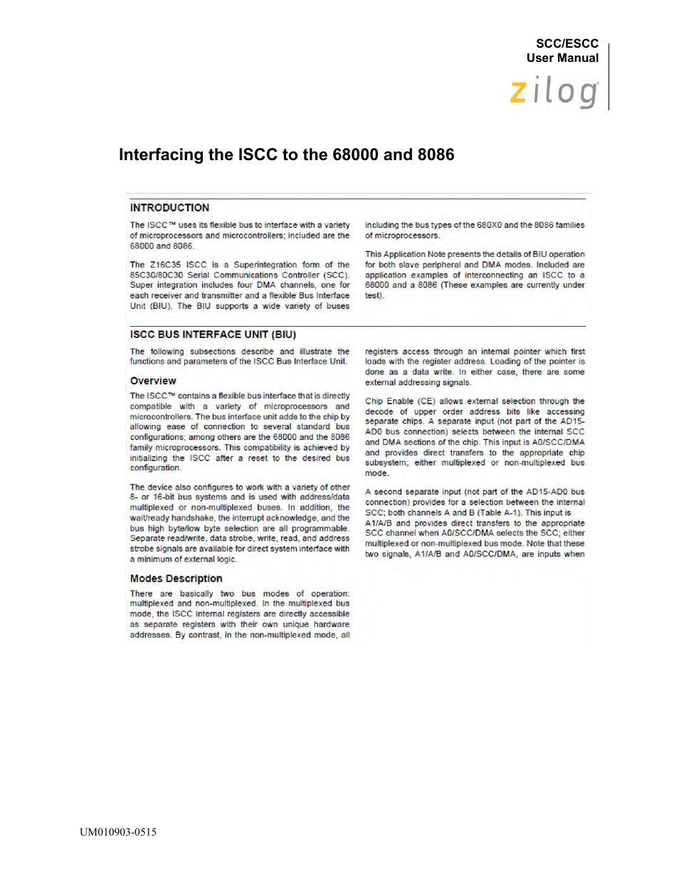 Interfacing the iscc to the 68000 and 8086 | Zilog Z80230 User Manual | Page 360 / 394