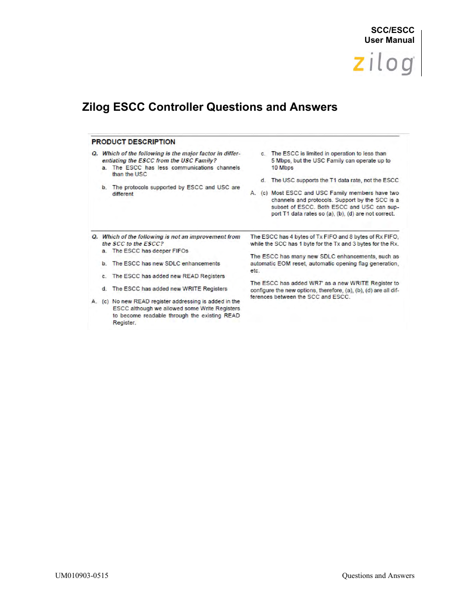 Zilog escc controller questions and answers | Zilog Z80230 User Manual | Page 392 / 394