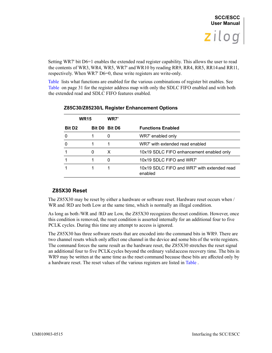 Z85x30 reset | Zilog Z80230 User Manual | Page 41 / 394
