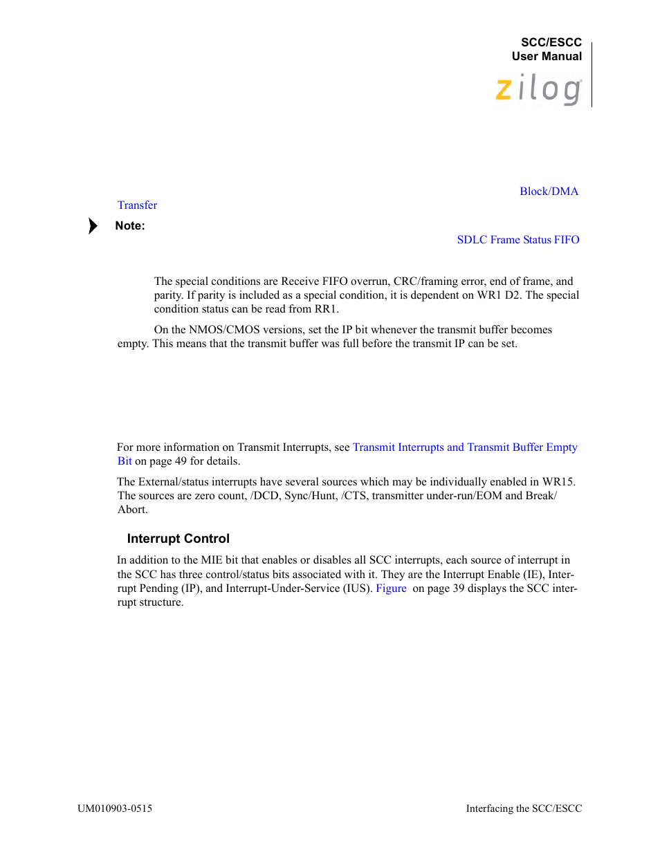 Interrupt control | Zilog Z80230 User Manual | Page 45 / 394