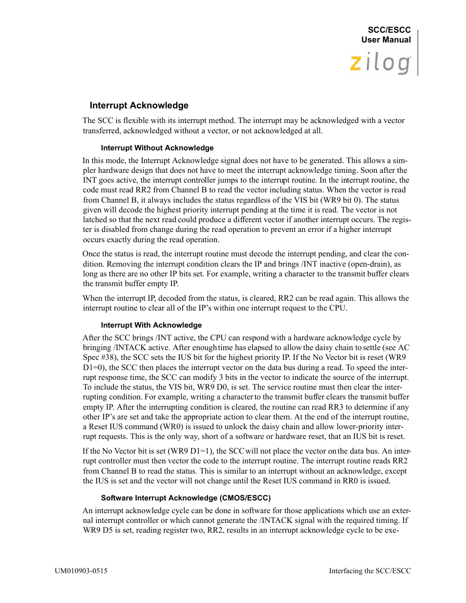 Interrupt acknowledge | Zilog Z80230 User Manual | Page 51 / 394