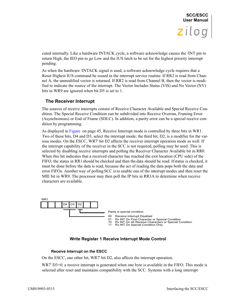 The receiver interrupt | Zilog Z80230 User Manual | Page 52 / 394