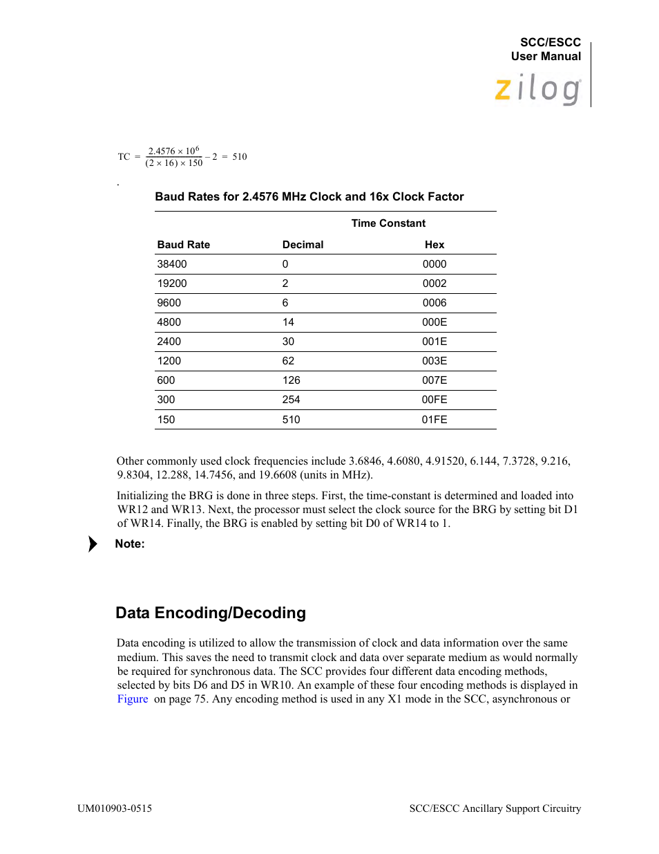 Data encoding/decoding, Example in, Table | Zilog Z80230 User Manual | Page 81 / 394