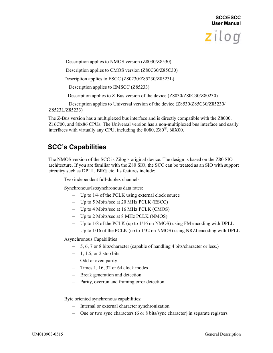Scc’s capabilities | Zilog Z80230 User Manual | Page 9 / 394