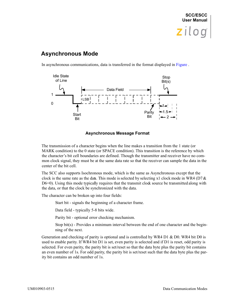 Asynchronous mode | Zilog Z80230 User Manual | Page 99 / 394