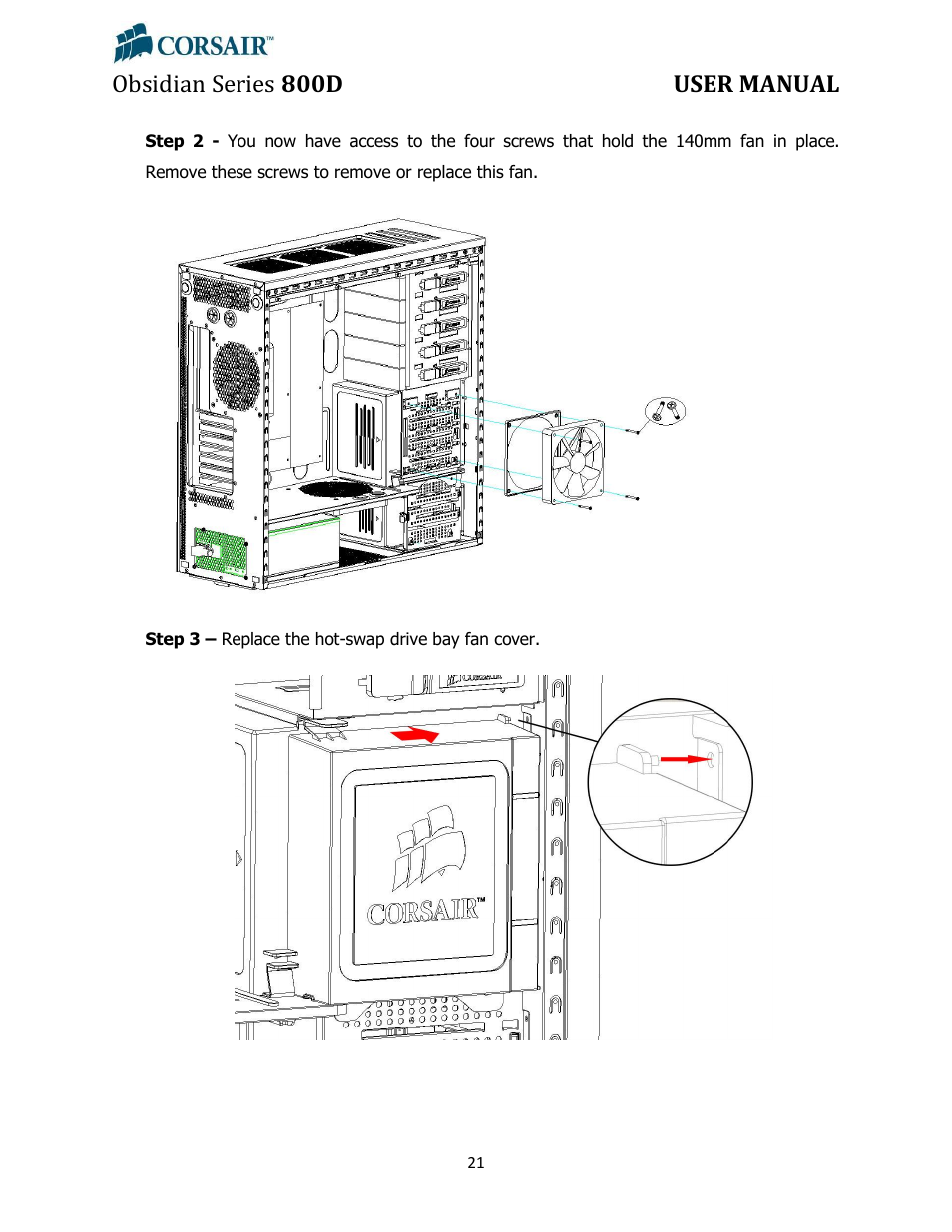 Obsidian series 800d user manual | Corsair Obsidian 800D User Manual | Page 21 / 27