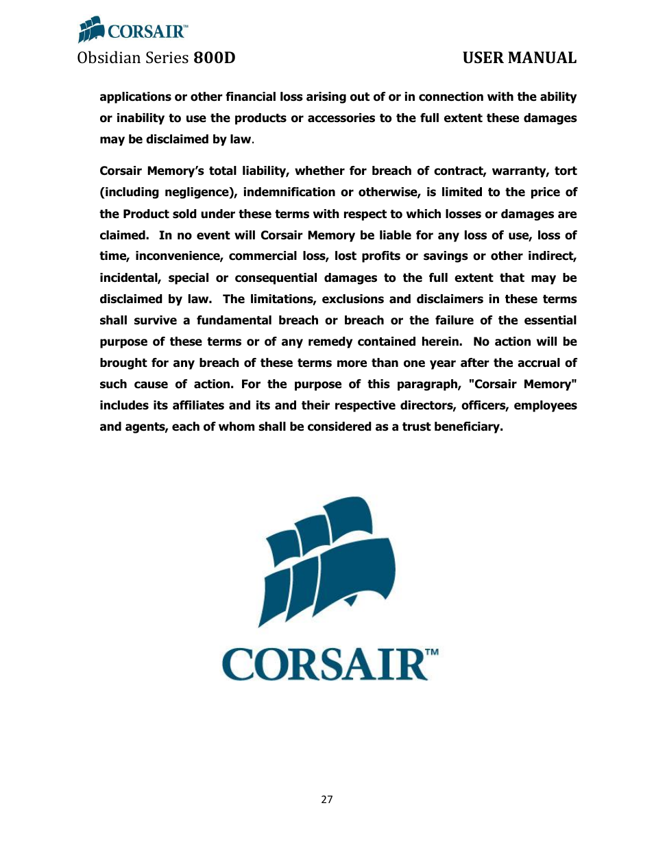 Obsidian series 800d user manual | Corsair Obsidian 800D User Manual | Page 27 / 27