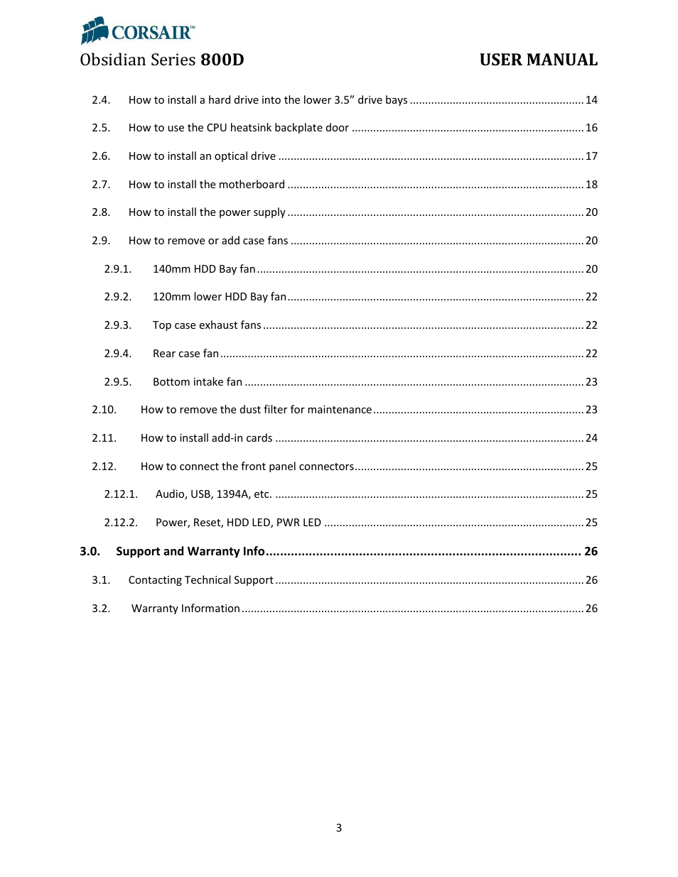 Obsidian series 800d user manual | Corsair Obsidian 800D User Manual | Page 3 / 27