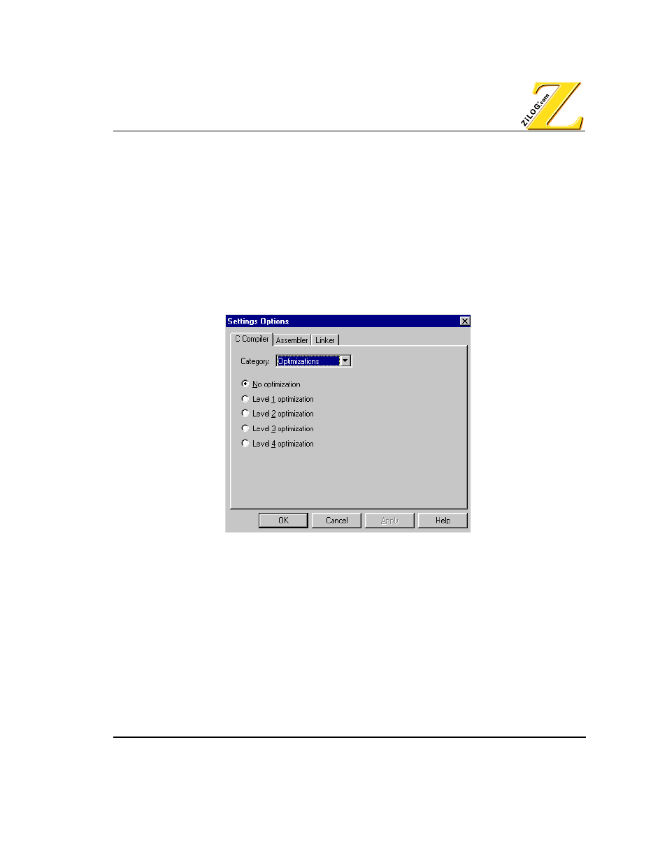 Configuring optimization levels, Igure, Compiler | Ptimizations | Zilog Z80380 User Manual | Page 27 / 116