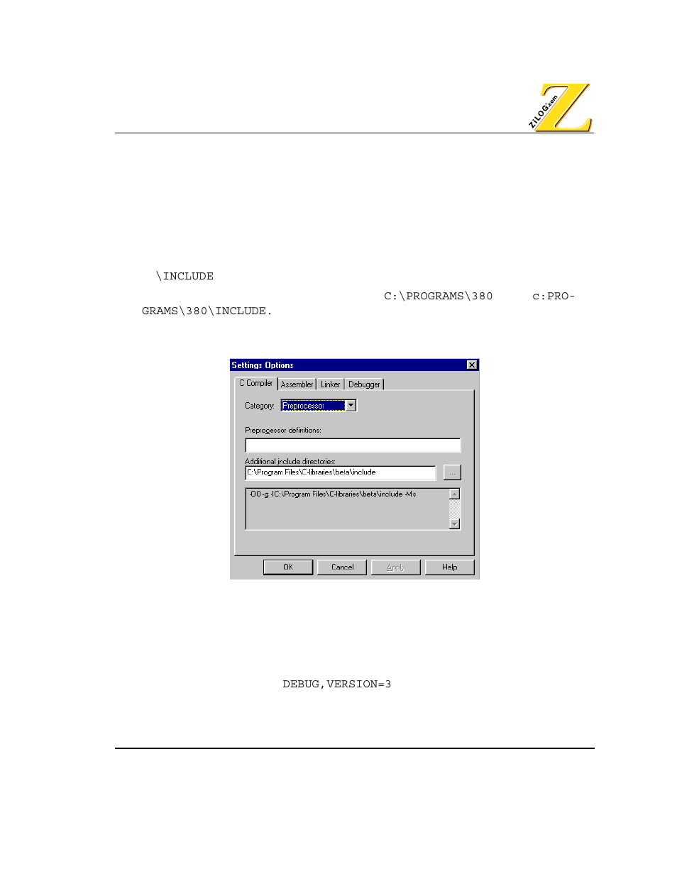 Defining preprocessor symbols, Igure, Compiler | Reprocessor | Zilog Z80380 User Manual | Page 29 / 116