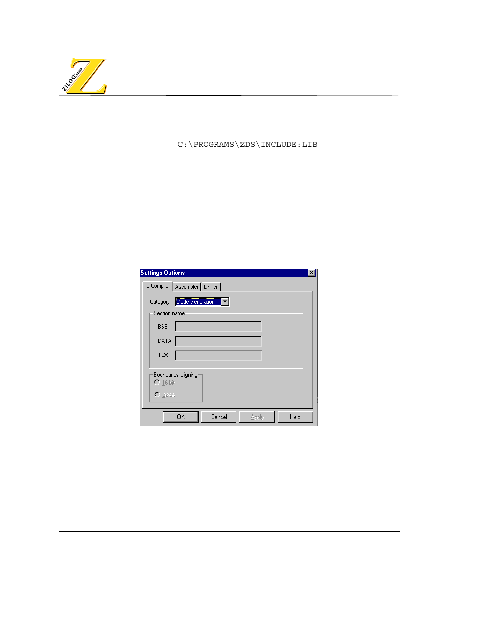 Code generation configuration, Igure, 10 c | Eneration, Emory | Zilog Z80380 User Manual | Page 30 / 116