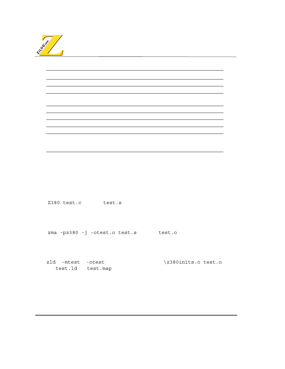 Command line examples, Compiling, Assembling | Linking | Zilog Z80380 User Manual | Page 42 / 116