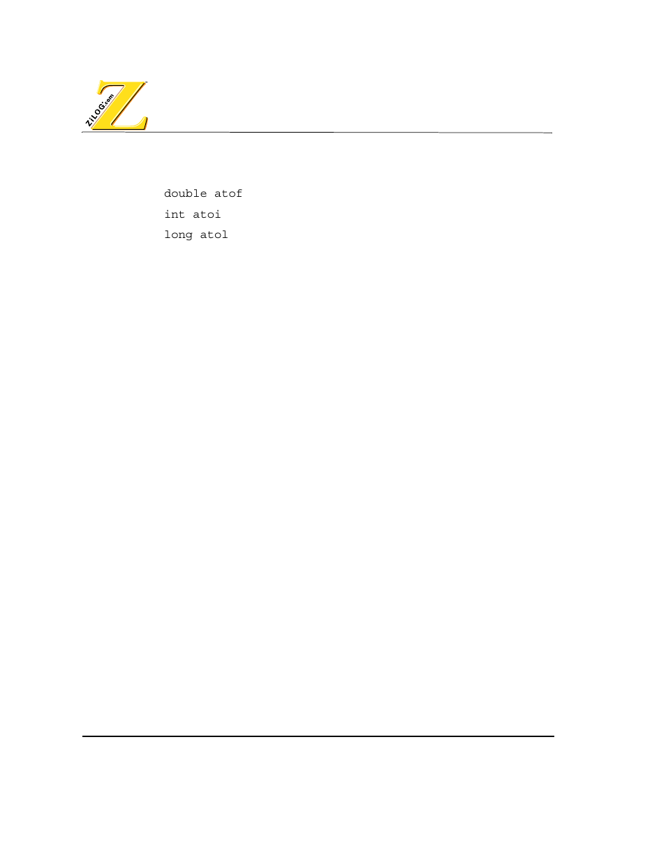 Atof, atoi, atol functions | Zilog Z80380 User Manual | Page 70 / 116