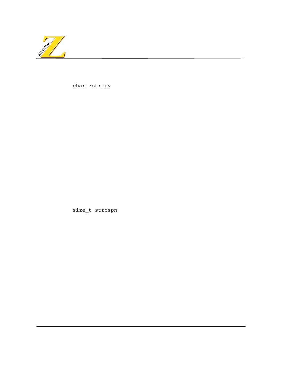 Strcpy function, Strcspn function | Zilog Z80380 User Manual | Page 80 / 116