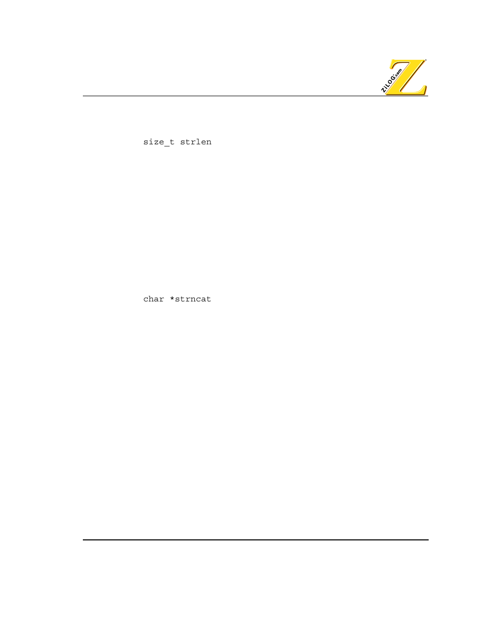 Strlen function, Strncat function | Zilog Z80380 User Manual | Page 81 / 116