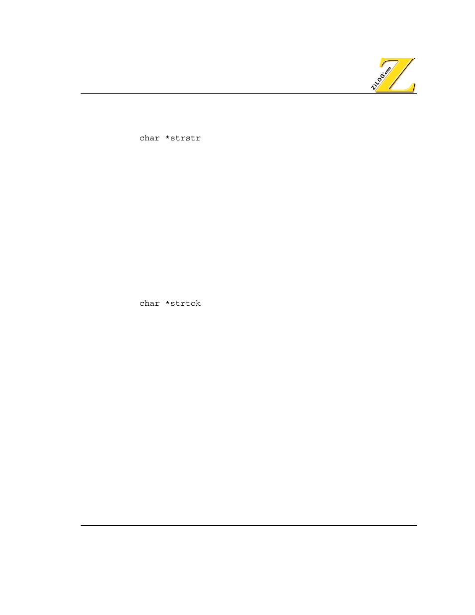 Strstr function, Strtok function, Strstr | Strtok | Zilog Z80380 User Manual | Page 85 / 116