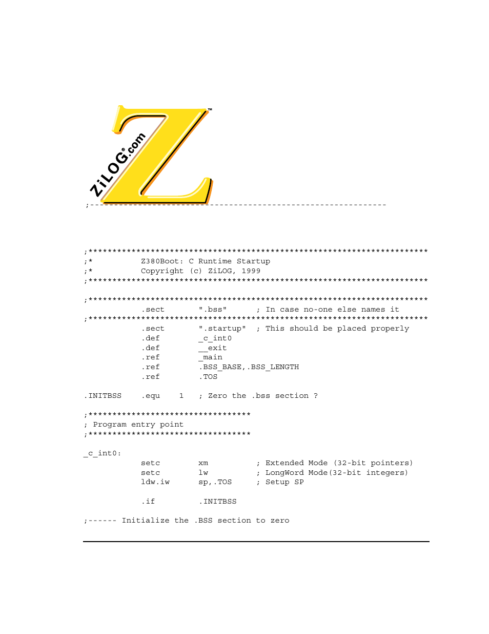 Appendix a initialization and link files, Initialization file, Appendix a | Initialization and link files, Nitialization, Ppendix | Zilog Z80380 User Manual | Page 91 / 116