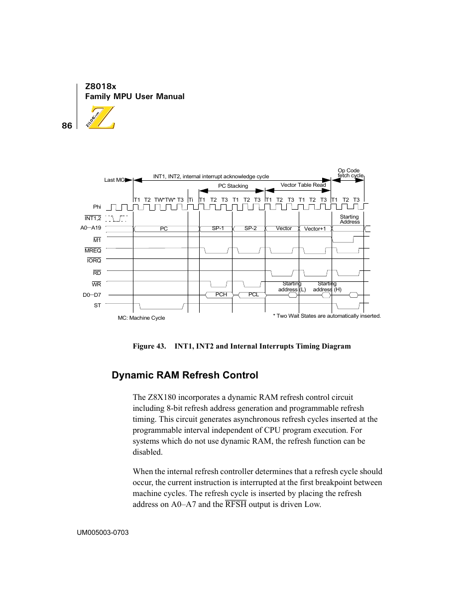 Dynamic ram refresh control | Zilog Z80180 User Manual | Page 101 / 326