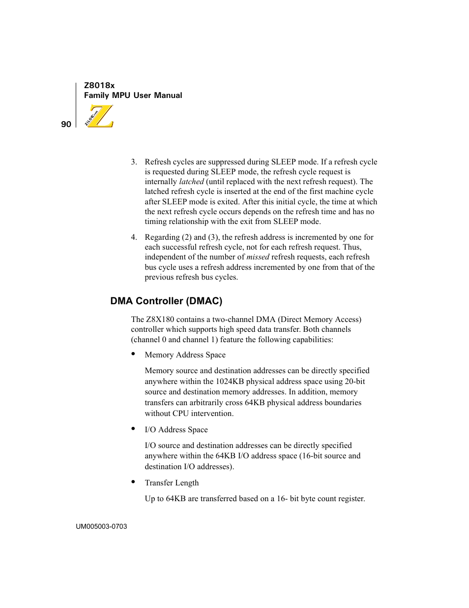 Dma controller (dmac) | Zilog Z80180 User Manual | Page 105 / 326