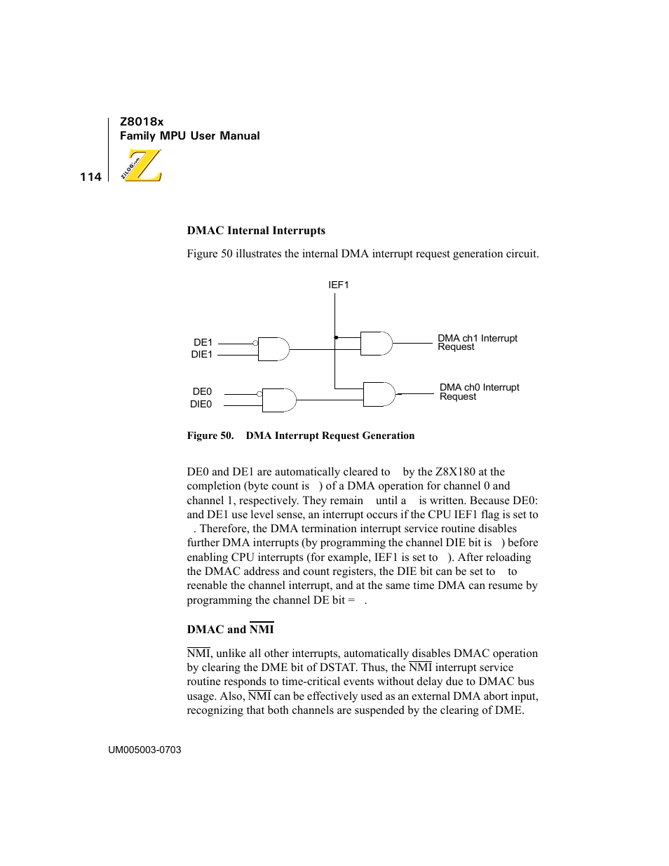 Figure 50. dma interrupt request generation | Zilog Z80180 User Manual | Page 129 / 326