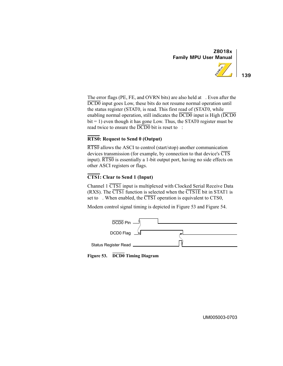 Figure 53. dcd0 timing diagram | Zilog Z80180 User Manual | Page 154 / 326