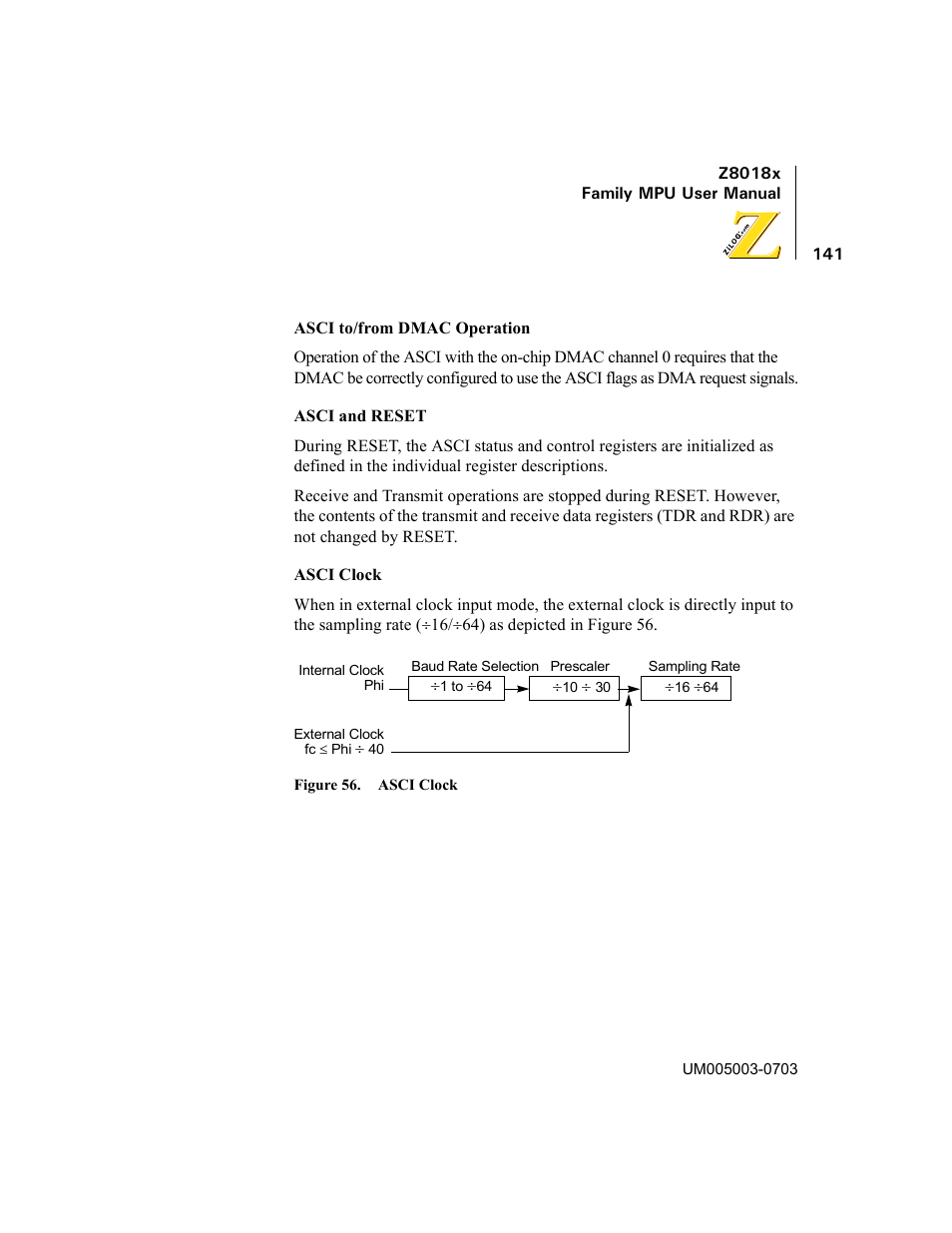 Figure 56. asci clock | Zilog Z80180 User Manual | Page 156 / 326