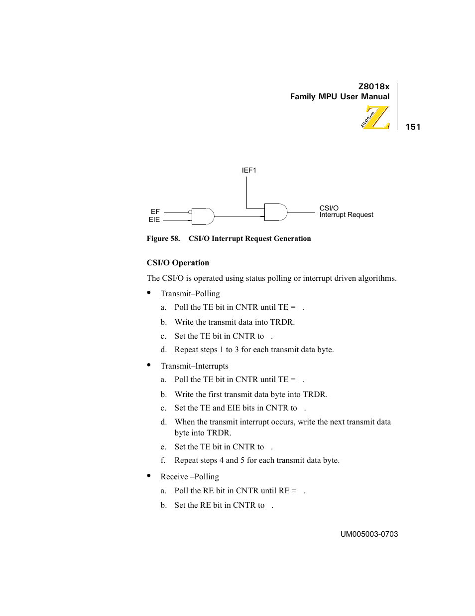Figure 58. csi/o interrupt request generation | Zilog Z80180 User Manual | Page 166 / 326