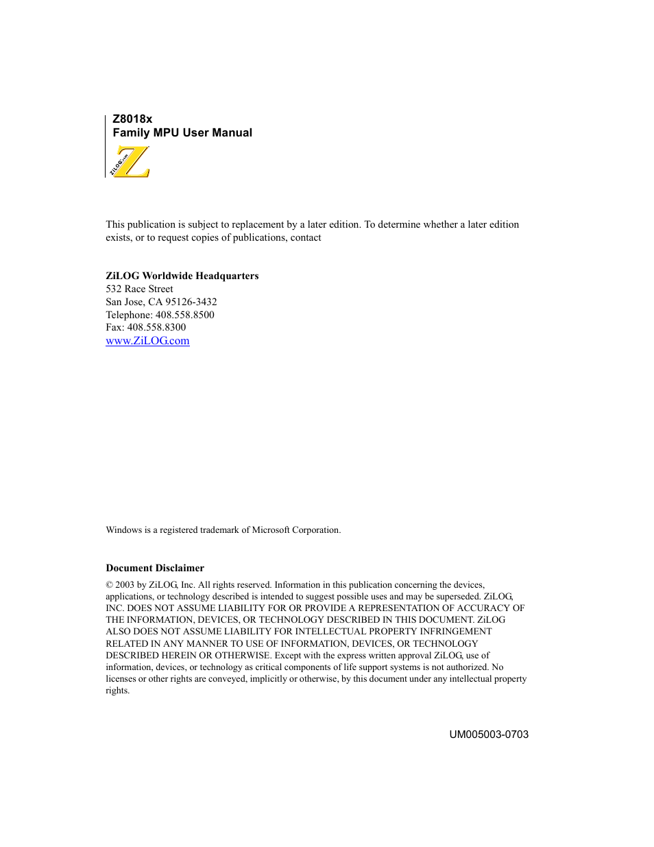 Zilog Z80180 User Manual | Page 2 / 326