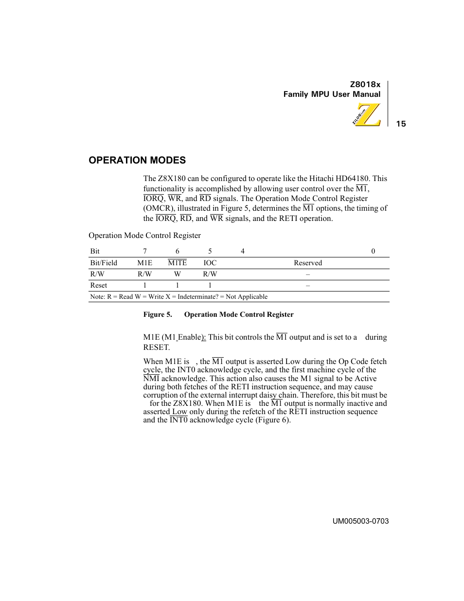 Operation modes, Figure 5, Operation mode control register | Zilog Z80180 User Manual | Page 30 / 326