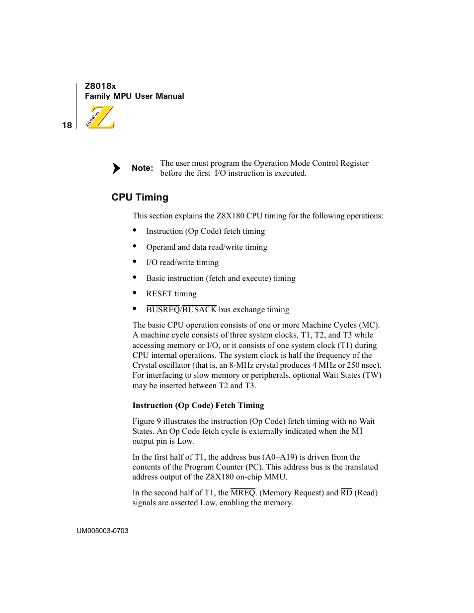 Cpu timing | Zilog Z80180 User Manual | Page 33 / 326