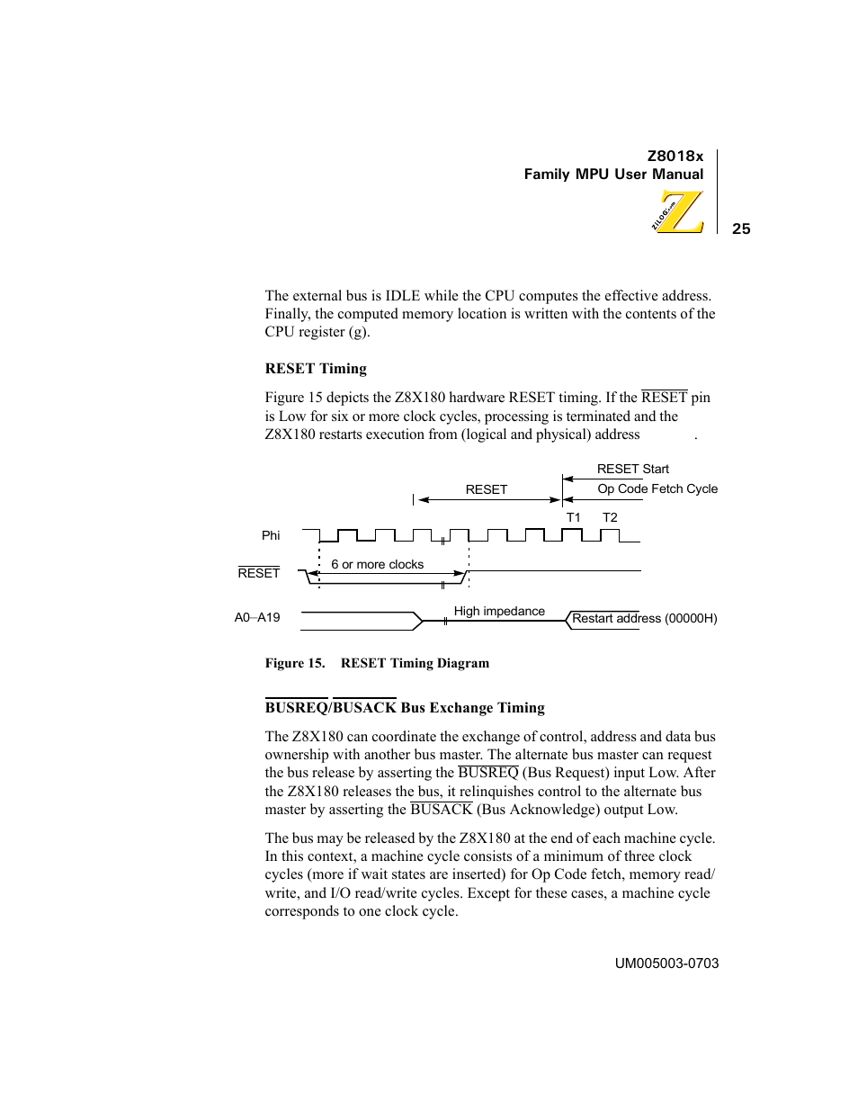 Figure 15. reset timing diagram | Zilog Z80180 User Manual | Page 40 / 326