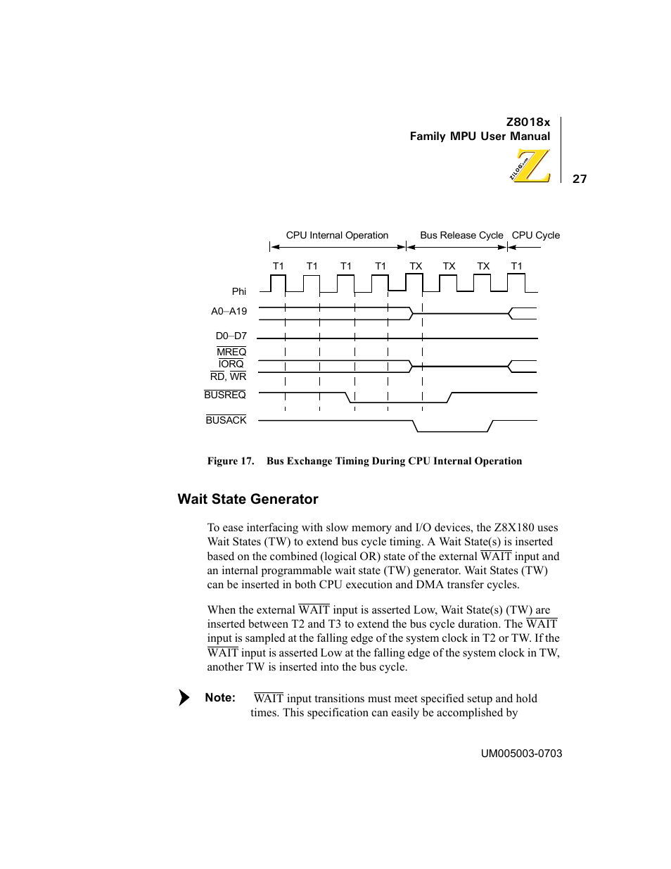 Wait state generator | Zilog Z80180 User Manual | Page 42 / 326