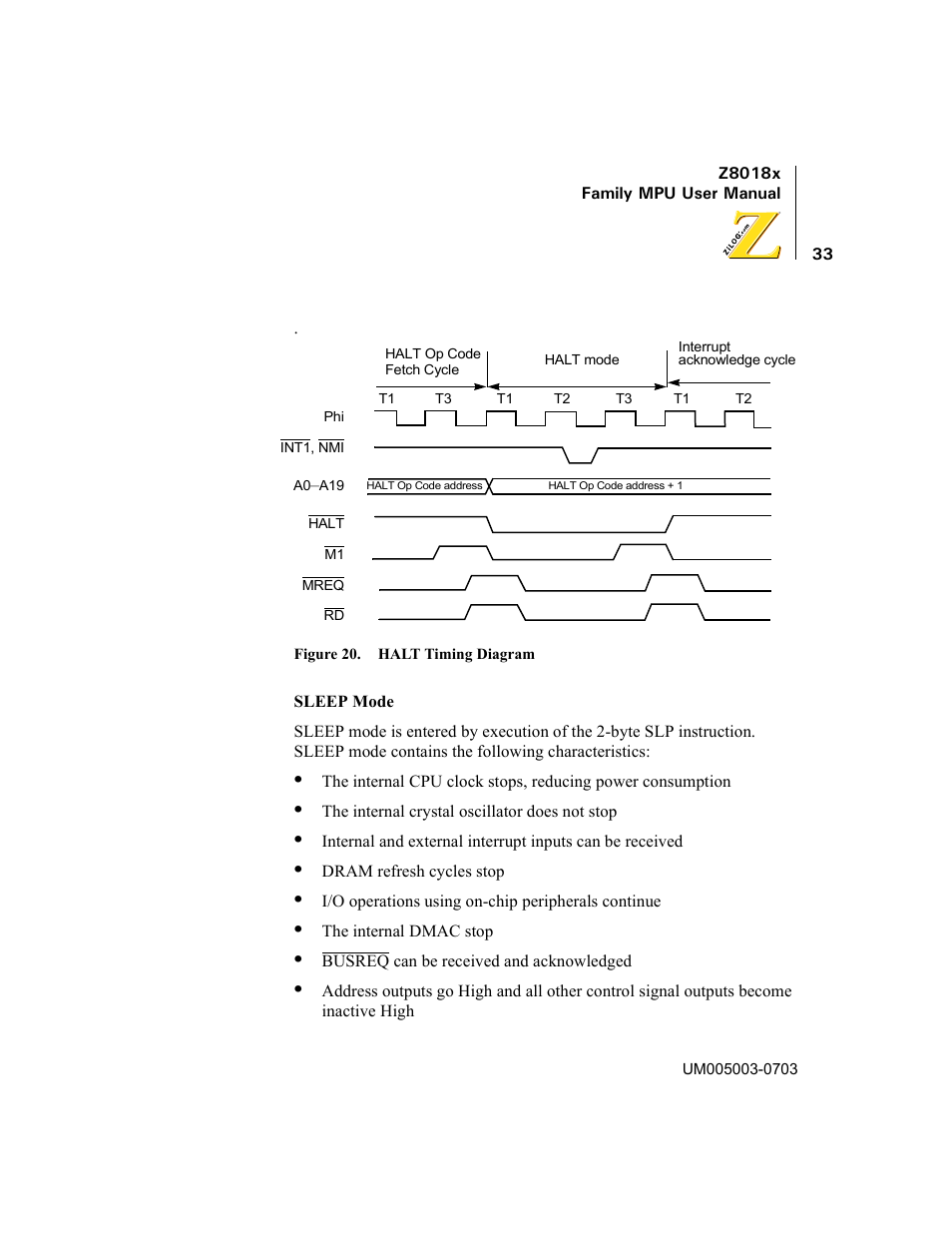 Halt timing diagram | Zilog Z80180 User Manual | Page 48 / 326