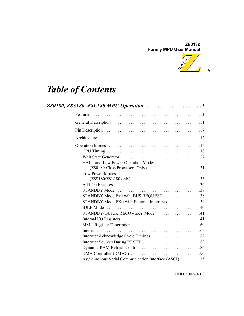 Zilog Z80180 User Manual | Page 5 / 326