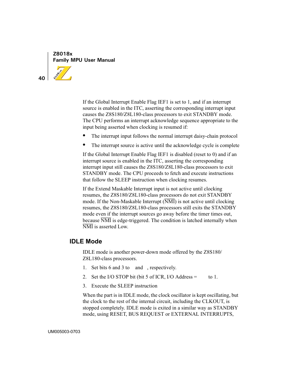 Idle mode | Zilog Z80180 User Manual | Page 55 / 326