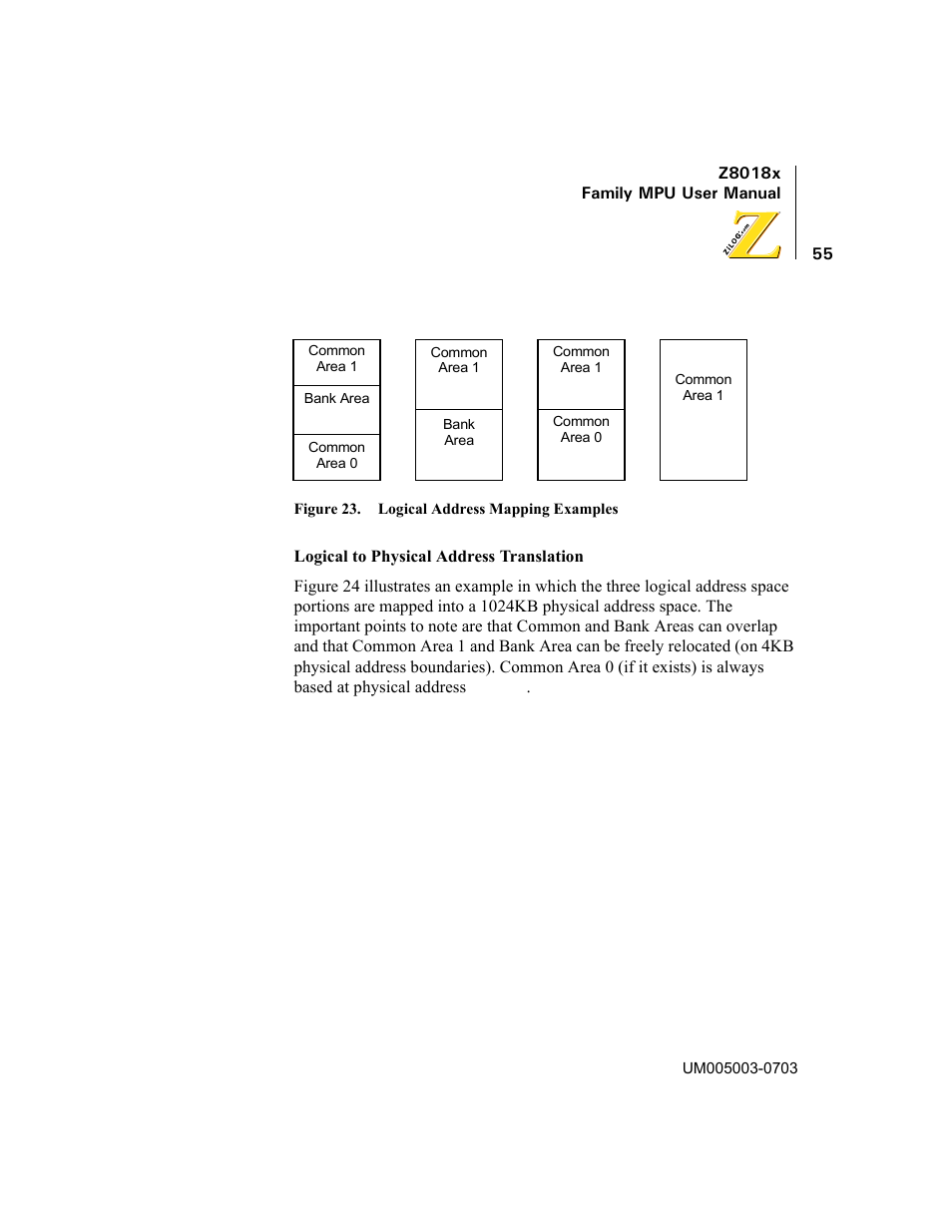 Figure 23. logical address mapping examples | Zilog Z80180 User Manual | Page 70 / 326