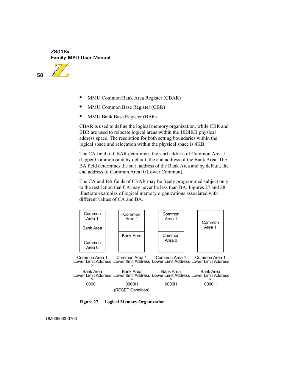 Figure 27. logical memory organization | Zilog Z80180 User Manual | Page 73 / 326