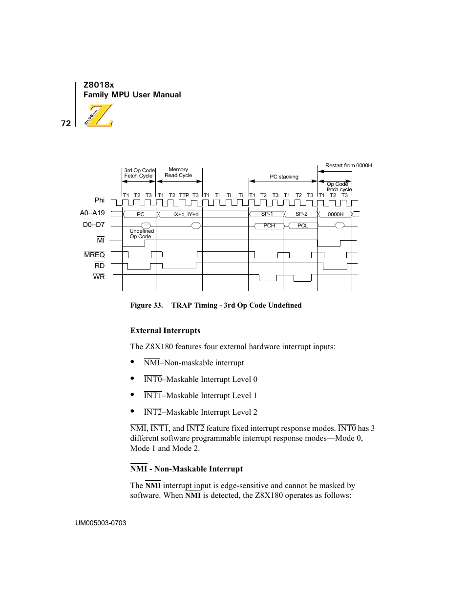 Figure 33. trap timing - 3rd op code undefined | Zilog Z80180 User Manual | Page 87 / 326