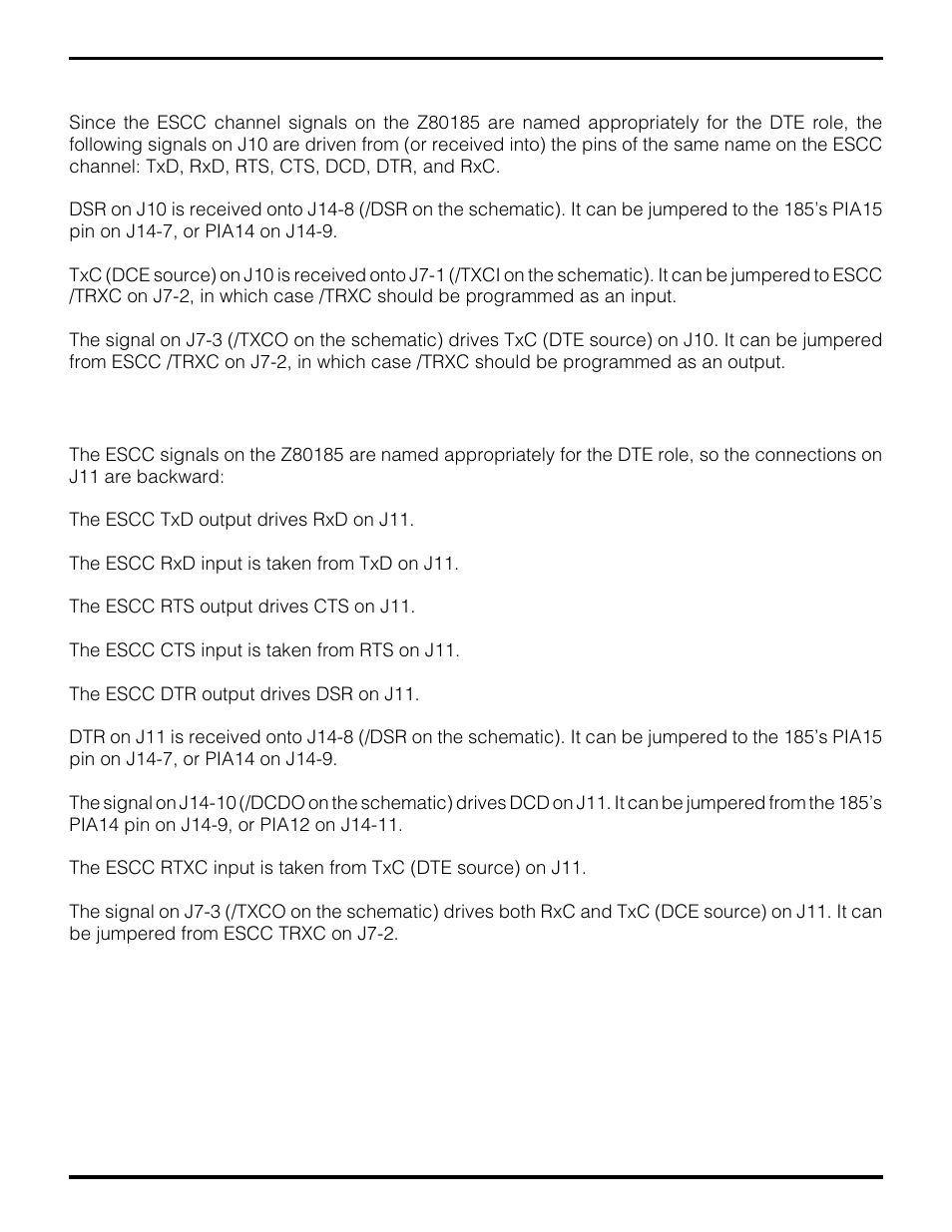 Escc dte pinning on j10, Escc dce pinning on j11 | Zilog Z80195 User Manual | Page 13 / 47