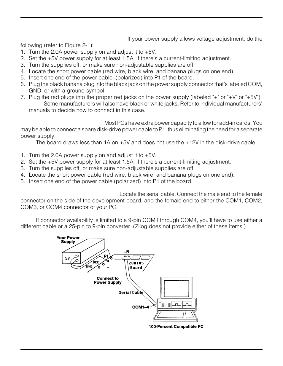 Connecting to a power supply | Zilog Z80195 User Manual | Page 18 / 47