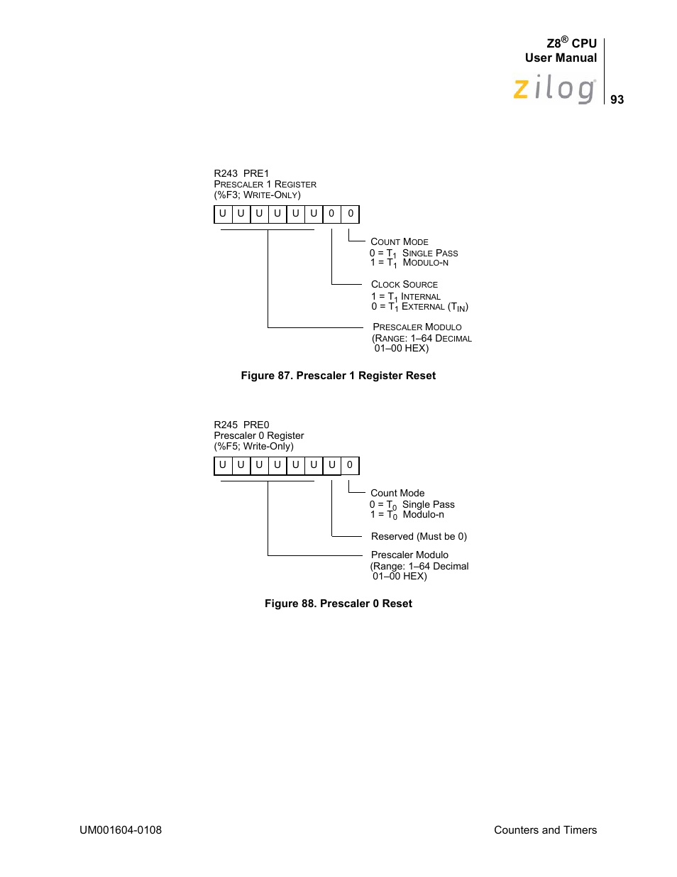 Figure 87, Cpu user manual | Zilog Z86193 User Manual | Page 100 / 260