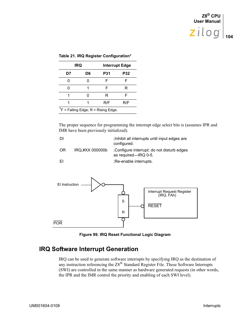 Irq software interrupt generation, D (see, Figure 99 | Zilog Z86193 User Manual | Page 111 / 260