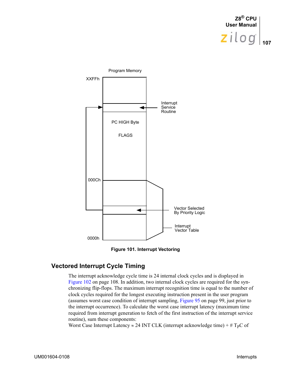 Vectored interrupt cycle timing, Figure 101 | Zilog Z86193 User Manual | Page 114 / 260