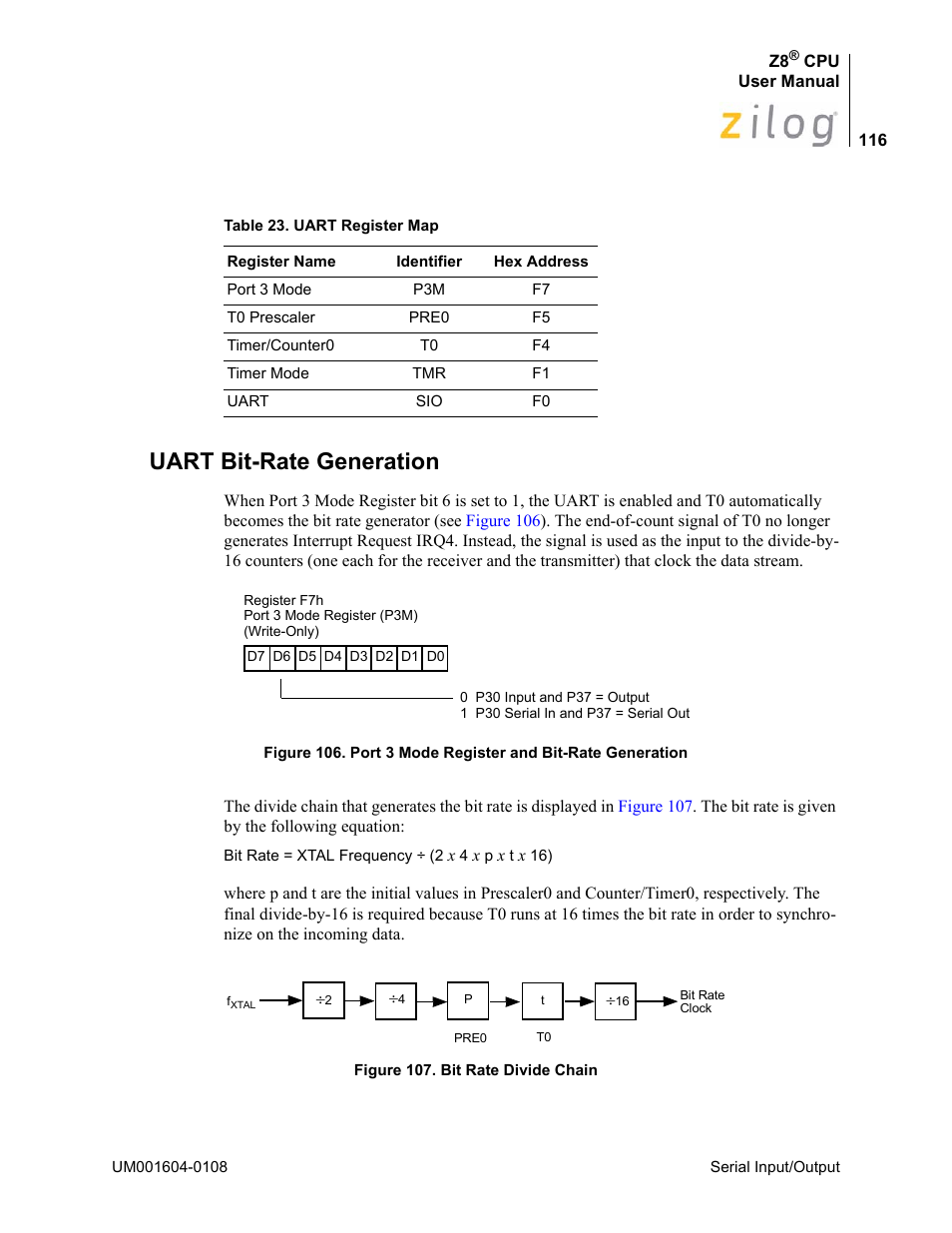 Uart bit-rate generation, Table 23 | Zilog Z86193 User Manual | Page 123 / 260