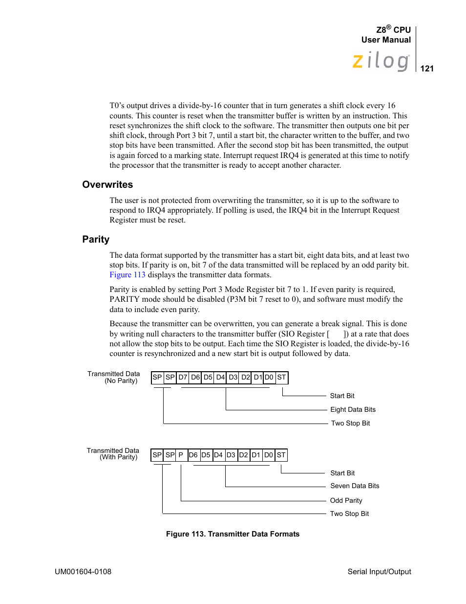 Overwrites, Parity, Overwrites parity | Zilog Z86193 User Manual | Page 128 / 260