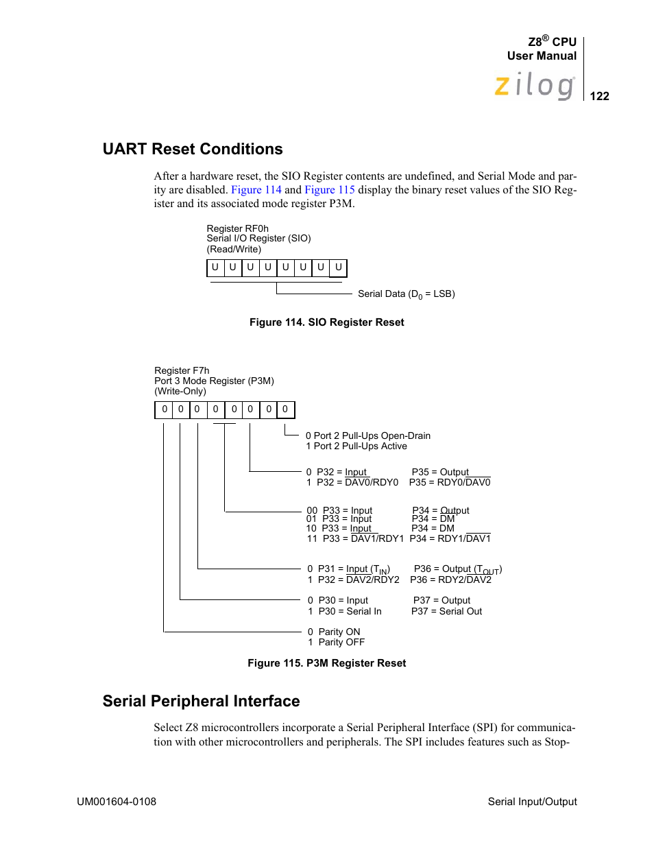 Uart reset conditions, Serial peripheral interface | Zilog Z86193 User Manual | Page 129 / 260